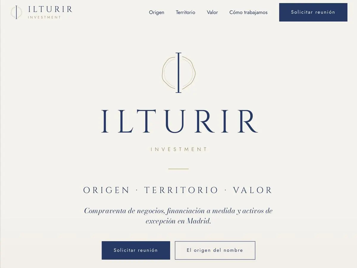 Inicio de Ilturir Investment, con su logotipo y lema Origen, Territorio, Valor