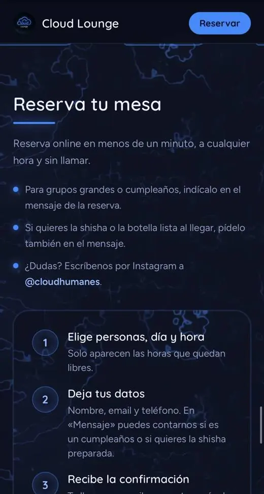 Formulario de reserva en el móvil